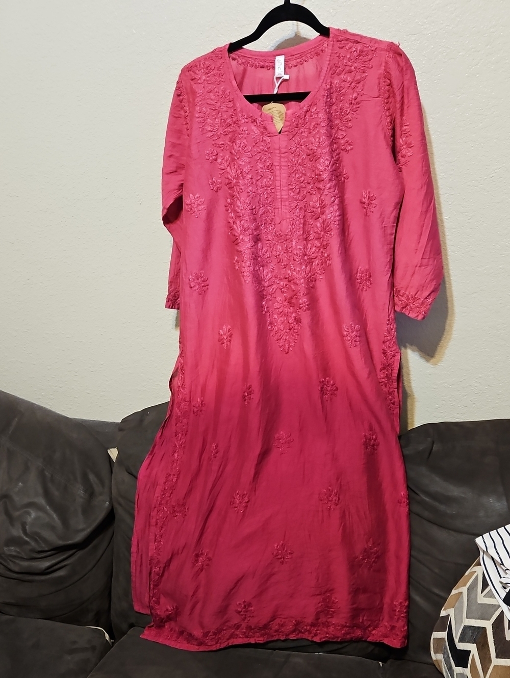 Embroidered Fuchsia Maxi Dress - Classic Tunic Style